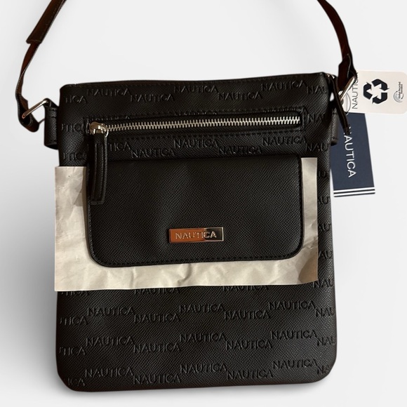 NWT Black Nautica Key Largo Faux Leather Crossbody Bag - Picture 2 of 3